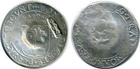 Russia Jefimok Rouble 1655 on Netherlands Patagon
Silver 27.31g; Ефим-Alexei Mikhailovich Yefimok (Jefimok) 1655 , counterstamps of the date, "1655,"...