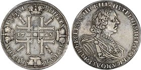 Russia 1 Rouble 1725 СПБ RR Trefoil Above Head!
Bit# 1350 R1; Sun rouble, portrait in armour; Rare type - Trefoil above head and mint mark under the ...