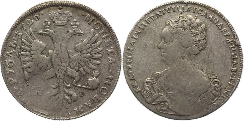 Russia 1 Rouble 1726 СПБ
Bit# 132; Silver 27,32 g.; Two dots under the tail of ...