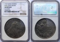 Russia 1 Rouble 1737 NGC AU
Bit# 199, Eagle of Moscow Type; 15 Roubles by Petrov; Silver, AUNC. Rare in any grade. NGC AU Details - Cleaned.
