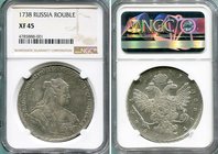 Russia 1 Rouble 1738 NGC XF 45 Rare
Bit# 232 R; Silver; Petersburg type; Eagle of Petersburg type; Edge patterned; Luster; Rare!