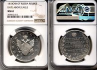 Russia 1 Rouble 1810 СПБ ФГ NGC MS61
Bit# 75; Silver, UNC. Very rare in this grade. Most of examples of this type were weakly strike so it is very di...