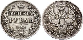 Russia 1 Rouble 1840 СПБ НГ
Bit# 190; 1,5 Roubles by Petrov; Silver, VF.
