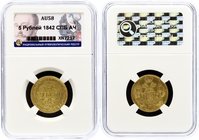 Russia 5 Roubles 1842 СПБ AЧ NNR AU58
Bit# 19; Gold (.917), 6.54g. Lustrous. Not common in this grade. NNR AU58.