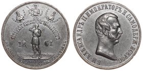 Russia Medal "In Memory of the Liberation of the Peasants" 1861
Diakov# 702.4(R1); Tin-Lead Alloy 14.13g 35mm; Mint Saint-Petersburg; XF/XF+