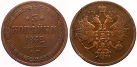 Russia 3 Kopeks 1862 EM
Bit# 326; Copper; XF/aUNC