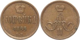 Russia 1 Kopek 1866 EM
Bit# 361; Copper 4,34g.; Ekaterinburg mint