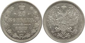 Russia 20 Kopeks 1872 СПБ НI 
Bit# 222; Silver 3,61g. AUNC