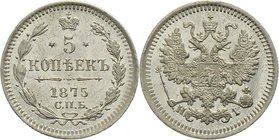 Russia 5 Kopeks 1875 СПБ HI Proof
Bit# 276; Silver 0,82g.