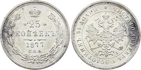 Russia 25 Kopeks 1877
Bit# 154; Silver, AUNC, mint luster.