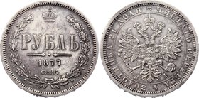 Russia 1 Rouble 1877 СПБ HI
Bit# 90; Silver 20.51g 35.5mm