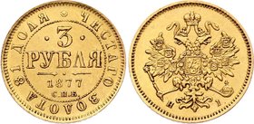 Russia 3 Roubles 1877 СПБ HI Collector's Copy!
Bit# 39 R; Gold, 3.87g; High quality minted copy which can be recognized only by experienced numismati...