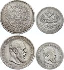 Russia 1 Rouble & 50 Kopeks 1888-1894 АГ
Bit# 71, 87; Silver, VF. Rare Coins!