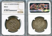 Russia 1 Rouble 1893 АГ NGC MS 61
Bit# 77; Silver; Small head; Silver; Edge inscription; Luster