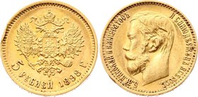 Russia 5 Roubles 1898 АГ
Bit# 20; Gold (.900) 4.30g