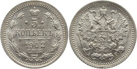 Russia 5 Kopeks 1902 СПБ АР AUNC
Bit# 178; Silver 0,95g.