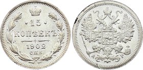 Russia 15 Kopeks 1902 СПБ АР
Bit# 128; Silver 2.63g
