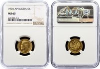 Russia 5 Roubles 1904 АР NGC MS 65
Bit# 31; Gold (.900) 4.30g