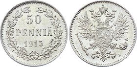 Russia - Finland 50 Pennia 1915 S
Bit# 406; Silver 2.47g; UNC