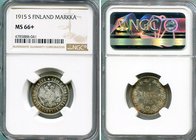 Russia - Finland 1 Markka 1915 NGC MS 66+
Bit# 401; Silver; Edge ribbed