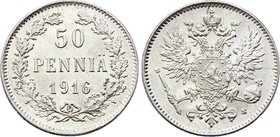 Russia - Finland 50 Pennia 1916 S
Bit# 407; Silver 2.51g; UNC