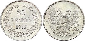 Russia - Finland 25 Pennia 1917 S
Bit# GSF2; Silver 1.31g; UNC