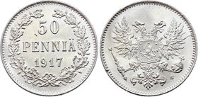 Russia - Finland 50 Pennia 1917 S
Bit# GSF1; Silver 2.52g; UNC