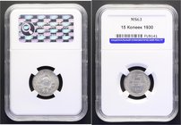 Russia - USSR 15 Kopeks 1930 NNR MS63
Y# 87; Silver