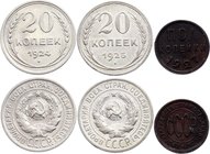 Russia - USSR Lot of 3 Coins 1924-1927
1/2 Kopek 1927, 20 Kopeks 1924-25