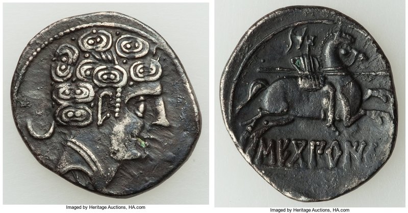 SPAIN. Sekobirikes. Ca. 2nd-1st centuries BC. AR denarius (20mm, 3.34 gm, 2h). V...