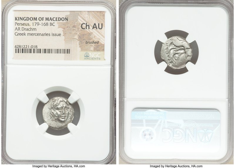 MACEDONIAN KINGDOM. Perseus (179-168 BC). AR drachm (16mm, 3h). NGC Choice AU, b...