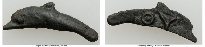 SCYTHIA. Olbia. Ca. 437-410 BC. Cast AE (29mm, 1.87 gm). XF. Dolphin left / ΘY o...