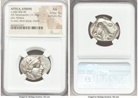 ATTICA. Athens. Ca. 440-404 BC. AR tetradrachm (26mm, 17.19 gm, 4h). NGC AU 4/5 - 4/5. Mid-mass coinage issue. Head of Athena right, wearing crested A...