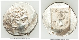 LYCIAN LEAGUE. Cragus. Ca. 1st century BC. AR hemidrachm (15mm, 1.76 gm, 12h). XF. Series 1. Laureate head of Apollo right; Λ-Y below / K-P, cithara (...