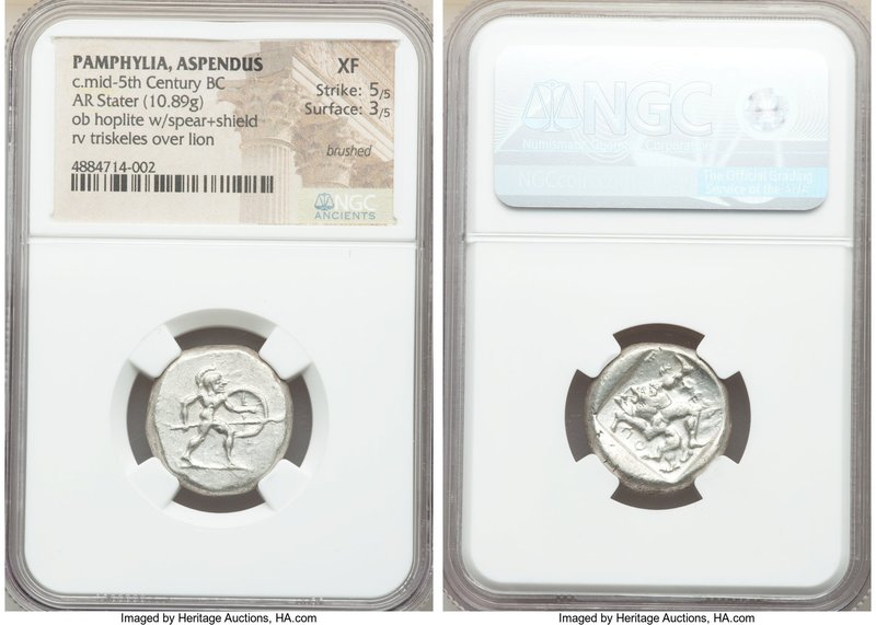 PAMPHYLIA. Aspendus. Ca. mid-5th century BC. AR stater (20mm, 10.89 gm, 2h). NGC...
