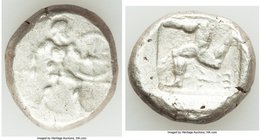 PAMPHYLIA. Aspendus. Ca. mid-5th century BC. AR stater (19mm, 10.93 gm). About VF. Helmeted nude hoplite advancing right, shield in left hand, spear f...