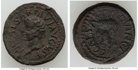 SPAIN. Carthago Nova. Tiberius (AD 14-37), with Caligula as Caesar as duovir quinquennalis. AE quadrans (18mm, 4.49 gm, 3h). VF, edge dig. Ca. AD 35-3...