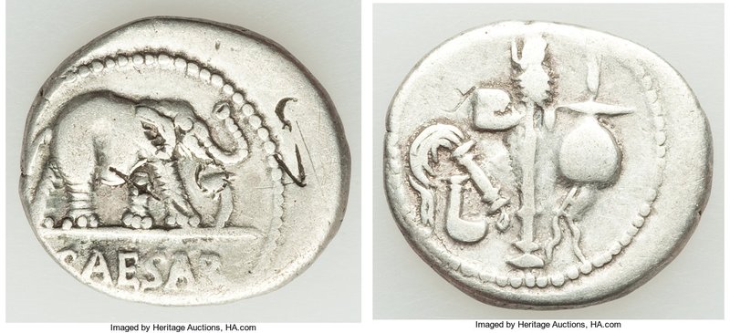 Julius Caesar, as Dictator (49-44 BC). AR denarius (19mm, 3.66 gm, 6h). About VF...