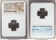 T. Carisius (ca. 46 BC). AR denarius (18mm, 3.83 gm, 9h). NGC XF 5/5 - 3/5, bankers marks. Rome. MONETA, draped bust of Juno Moneta right / T•CARISIVS...