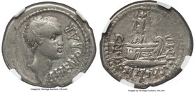 Cn. Domitius Ahenobarbus (41 BC). AR denarius (21mm, 3.80 gm, 2h). NGC VF 5/5 - 3/5, scratch. Military mint moving with Ahenobarbus. AHENOBAR, bearded...