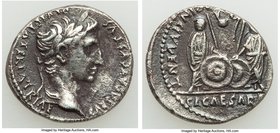 Augustus (27 BC-AD 14). AR denarius (19mm, 3.44 gm, 1h). VF, scratches. Lugdunum, 2 BC-AD 4. CAESAR AVGVSTVS-DIVI F PATER PATRIAE, laureate head of Au...