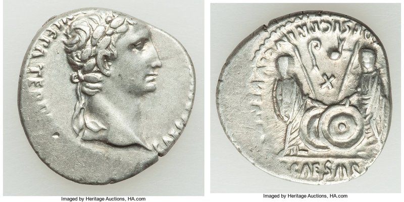 Augustus (27 BC-AD 14). AR denarius (17mm, 3.60 gm, 9h). VF. Lugdunum, 2 BC-AD 4...