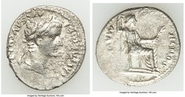 Tiberius (AD 14-37). AR denarius (18mm, 3.72 gm, 10h). AU, horn silver. Lugdunum. TI CAESAR DIVI-AVG F AVGVSTVS, laureate head of Tiberius right / PON...