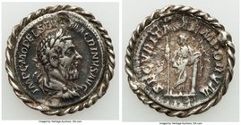 Macrinus (AD 217-218). AR denarius (21mm, 3.68 gm, 11h). VF, holed and plugged, mounted. Rome. IMP C M OPEL SEV MACRINVS AVG, laureate, draped and cui...