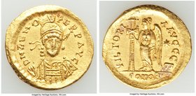 Zeno, Eastern Roman Empire (AD 474-491). AV solidus (21mm, 4.38 gm, 6h). About XF, clipped. Constantinople, 2nd officina, second reign, AD 476-491. D ...