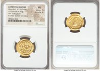Heraclius (AD 610-641). AV solidus (21mm, 4.50 gm, 7h). NGC MS 5/5 - 4/5. Constantinople, 5th officina, AD 610-613. d N hЄRACLI-ЧS PP AVG, draped and ...