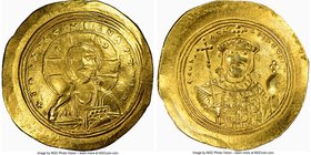 Constantine IX Monomachus (AD 1042-1055). AV histamenon nomisma (27mm, 4.41 gm, 5h). NGC XF 5/5 - 4/5. Constantinople. +IhS XIS RЄX RЄΣNANTInm, bust o...