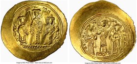 Romanus IV Diogenes (AD 1068-1071), with Eudocia, Michael VII, Constantius and Andronicus. AV histamenon nomisma scyphate (28mm, 4.40 gm, 6h). NGC Cho...