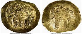 EMPIRE OF NICAEA. John III Ducas-Vatatzes (AD 1221/2-1254), AV hyperpyron (30mm, 4.19 gm, 6h). NGC MS 4/5 - 3/5, graffiti. Magnesia, ca. AD 1232. Chri...