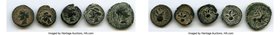 ANCIENT LOTS. Greek. Punic and Iberian issues. Ca. 237-209 BC. Lot of five (5) AE. VF-XF. Includes: (4) Zeugitana. Carthage. Punic Wars issue. ca. 237...
